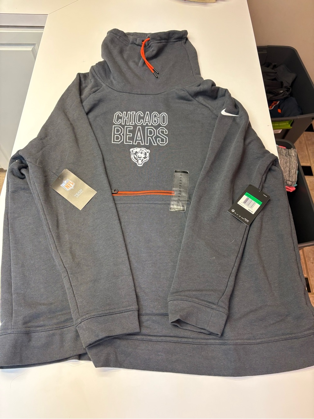 Nike Chicago Bears Charcoal Gray Hoodie with Orange Drawcord